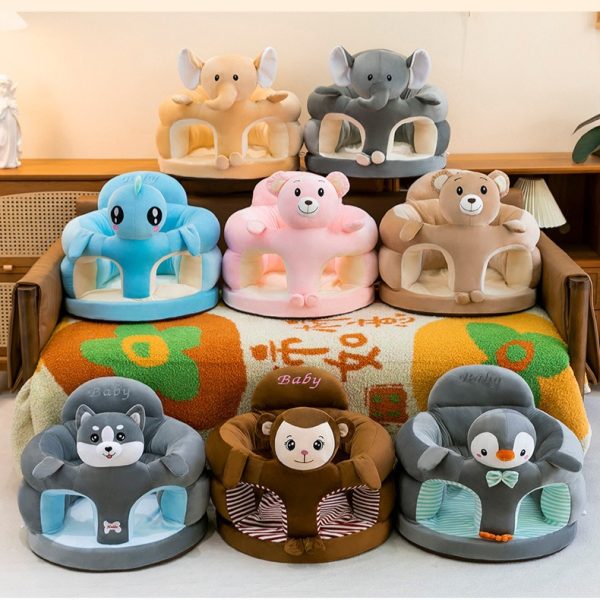 Soft Plush Baby Sitting Trainer Chair Cute Cartoon Backrest Support Seat Anti-Fall Posture Aid for Infants Learning to Sit (6 Months or above)